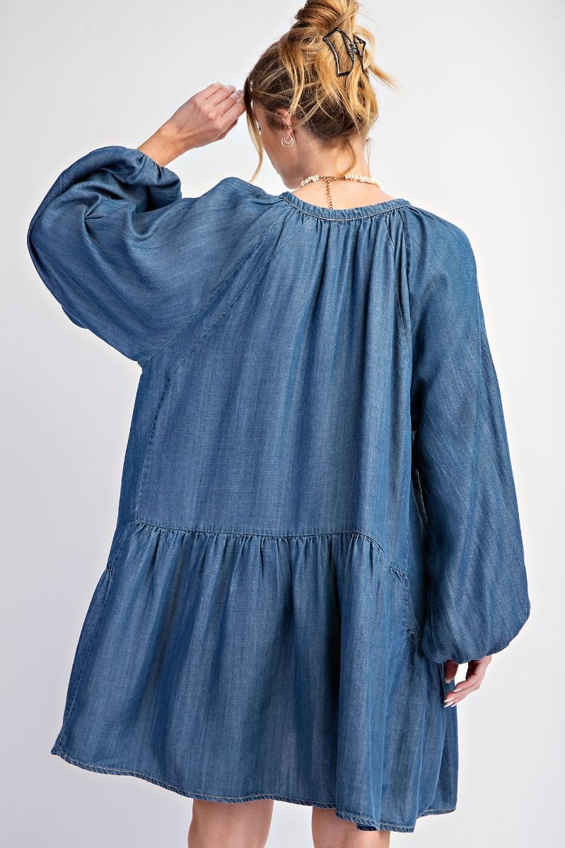 Easel Washed Denim Tiered Dress – The Colony Shop