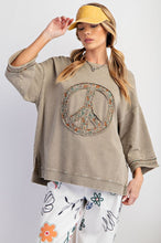Load image into Gallery viewer, Easel Mineral Washed Terry Floral Peace Sign Pullover