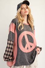 Load image into Gallery viewer, Easel Layered Peace Patch Thermal Knit Mineral Washed Pullover