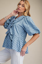 Load image into Gallery viewer, Easel Bubble Sleeve Washed Denim Top