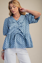 Load image into Gallery viewer, Easel Bubble Sleeve Washed Denim Top