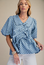 Load image into Gallery viewer, Easel Bubble Sleeve Washed Denim Top
