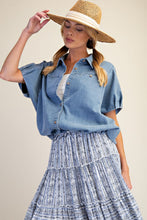 Load image into Gallery viewer, Easel Washed Denim Bubble Hem Shirt