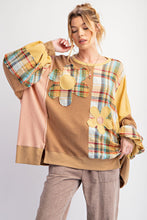 Load image into Gallery viewer, Easel Plaid Mix Daisy Patch Oversized Knit Top