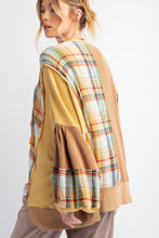 Load image into Gallery viewer, Easel Plaid Mix Daisy Patch Oversized Knit Top