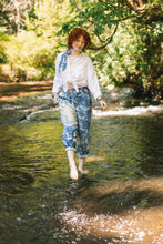 Load image into Gallery viewer, Market of Stars Let The Light In Linen Cropped Artist Pant Blue Delft Print