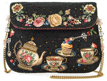 Load image into Gallery viewer, Mary Frances Tea Time Black And Gold Fairytale Beaded Crossbody Handbag