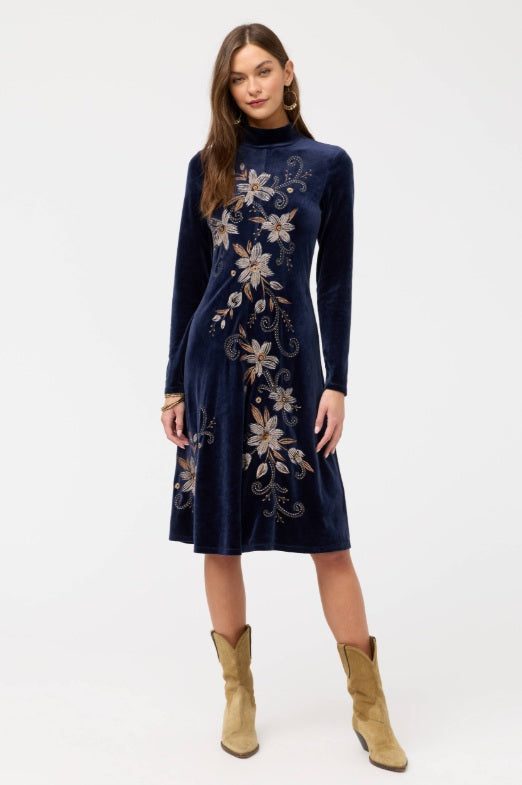 Johnny Was Stretch Velvet Mock Neck Dress Johnny Was Stretch Velvet Mock Neck Dress