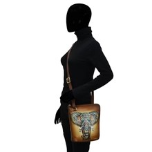 Load image into Gallery viewer, Anuschka Organizer Crossbody With Extended Side Zipper Elephant Mandala