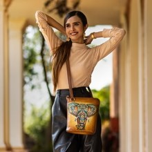 Load image into Gallery viewer, Anuschka Organizer Crossbody With Extended Side Zipper Elephant Mandala