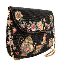Load image into Gallery viewer, Mary Frances Tea Time Black And Gold Fairytale Beaded Crossbody Handbag
