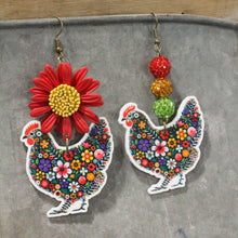 Load image into Gallery viewer, The Primitive Peddler Early Morning Sunrise Rooster Dangle Earrings
