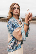 Load image into Gallery viewer, Market of Stars Peace Out Cropped Kimono Pixie Duster with Doves and Sunrise
