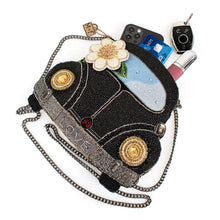 Load image into Gallery viewer, Mary Frances On the Road Black Car White Flower Beaded Crossbody Handbag
