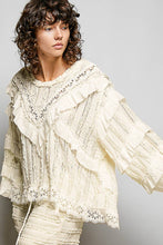 Load image into Gallery viewer, Pol Clothing Eyelet Ruffle Raw Edge Trim Lace Solid Knit Top
