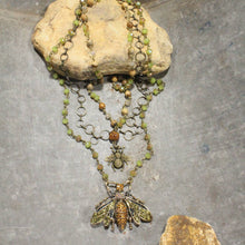 Load image into Gallery viewer, The Primitive Peddler Buzzing Along Olive Layered Necklace

