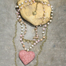 Load image into Gallery viewer, The Primitive Peddler Triple Layered Sparkling Pink Heart Necklace
