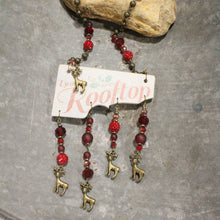 Load image into Gallery viewer, The Primitive Peddler Up On A Rooftop Dangle Drop Reindeer Necklace
