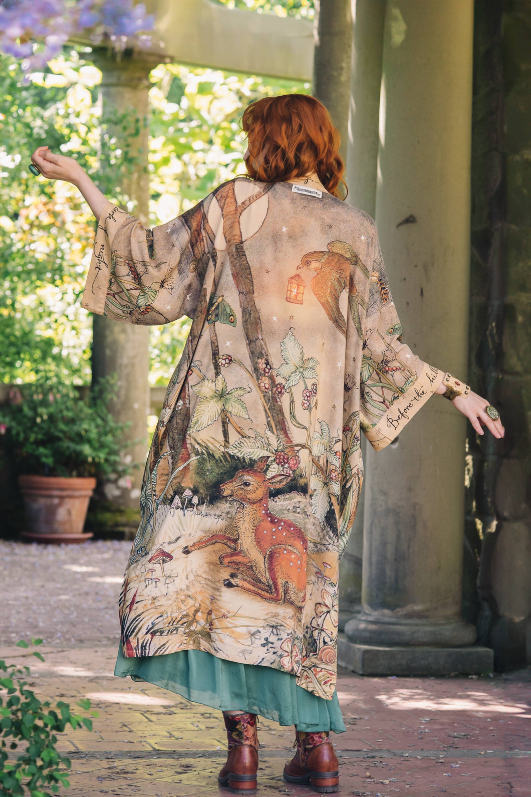 Market of Stars Lovelight Opera Duster Kimono Robe w/woodland deer & swallow