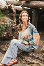 Load image into Gallery viewer, Market of Stars Peace Out Cropped Kimono Pixie Duster with Doves and Sunrise
