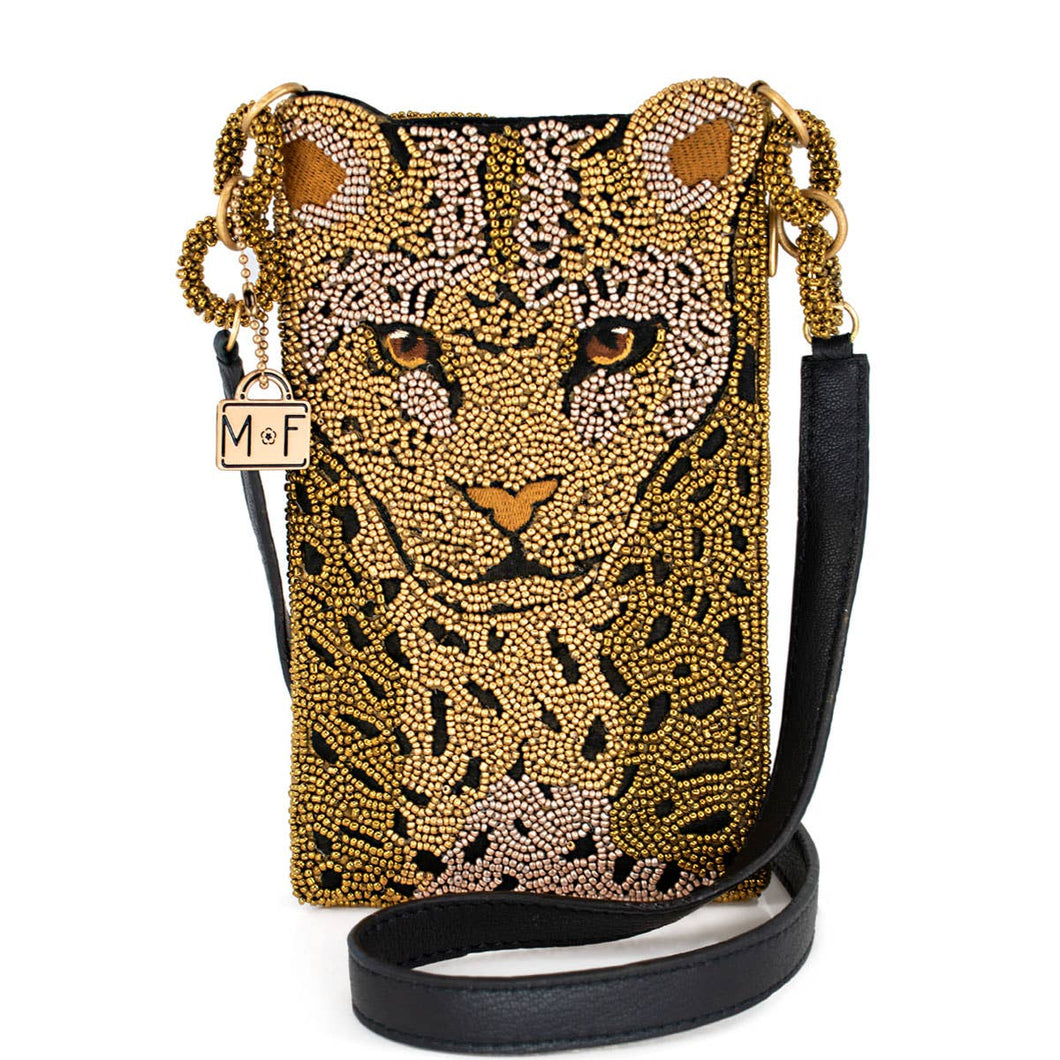 Mary Frances Gone Wild Beaded Leopard Crossbody Phone Bag