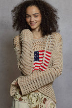 Load image into Gallery viewer, Pol Clothing Long Sleeve American Flag Hoodie Thin Sweater Top Beige
