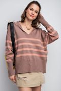 Easel Sailor Collar Stripe Knitted Top