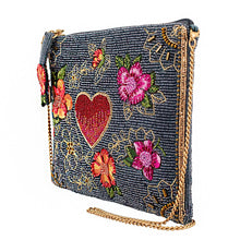 Load image into Gallery viewer, Mary Frances Love In Bloom Red Heart and Flowers on Blue Mini Crossbody
