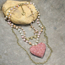 Load image into Gallery viewer, The Primitive Peddler Triple Layered Sparkling Pink Heart Necklace
