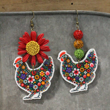 Load image into Gallery viewer, The Primitive Peddler Early Morning Sunrise Rooster Dangle Earrings
