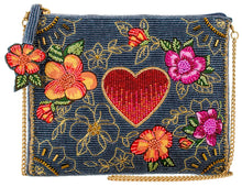 Load image into Gallery viewer, Mary Frances Love In Bloom Red Heart and Flowers on Blue Mini Crossbody

