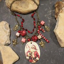 Load image into Gallery viewer, The Primitive Peddler Candy Cane Santa Charm'd Necklace

