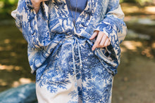 Load image into Gallery viewer, Market of Stars Let The Light In Linen Cropped Artist Pant Blue Delft Print
