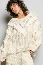 Load image into Gallery viewer, Pol Clothing Eyelet Ruffle Raw Edge Trim Lace Solid Knit Top

