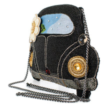 Load image into Gallery viewer, Mary Frances On the Road Black Car White Flower Beaded Crossbody Handbag
