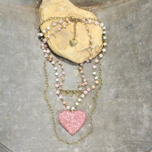 Load image into Gallery viewer, The Primitive Peddler Triple Layered Sparkling Pink Heart Necklace
