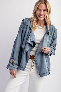 Easel Washed Denim Zip Up Front Jacket