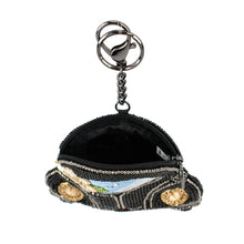 Load image into Gallery viewer, Mary Frances On the Road Black Car White Flower Coin Purse
