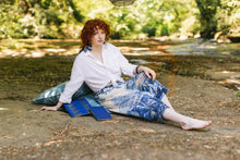 Load image into Gallery viewer, Market of Stars Let The Light In Linen Cropped Artist Pant Blue Delft Print
