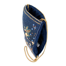 Load image into Gallery viewer, Mary Frances Fairy Dust and Floral Blue Beaded Crossbody Phone Bag

