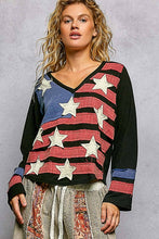 Load image into Gallery viewer, Pol Clothing Vintage Washing V-neck American Flag Patch Long Sleeve Top
