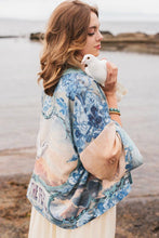 Load image into Gallery viewer, Market of Stars Peace Out Cropped Kimono Pixie Duster with Doves and Sunrise
