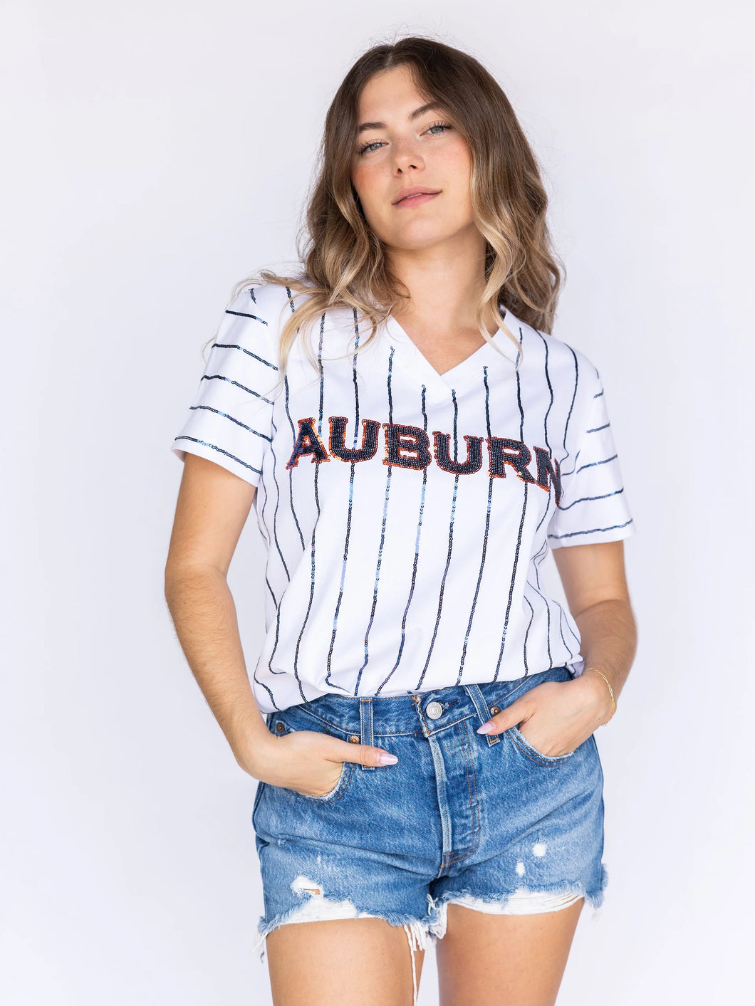 Sparkle City Sparkle Slugger Auburn Pinstripe Jersey Tee