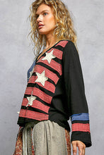 Load image into Gallery viewer, Pol Clothing Vintage Washing V-neck American Flag Patch Long Sleeve Top
