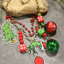 Load image into Gallery viewer, The Primitive Peddler Grinchy Christmas Charm&#39;d Necklace
