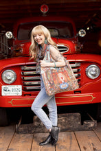 Load image into Gallery viewer, Market of Stars Love Language Heart and Floral Print Linen Tote Bag
