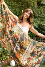 Load image into Gallery viewer, Market of Stars Stay Gold Scarf with Rabbits, Bees and Flowers.
