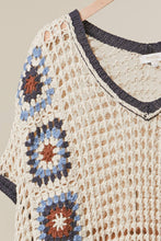 Load image into Gallery viewer, Mello Boho Crochet Patchwork V Neck Short Sleeve Top

