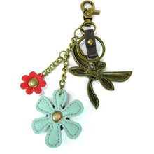 Load image into Gallery viewer, Chala Metal Charming Keychain Dragonfly &amp; Flower
