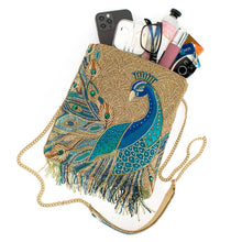 Load image into Gallery viewer, Mary Frances Peacock Feathers Beaded Blue Peacock Crossbody Handbag
